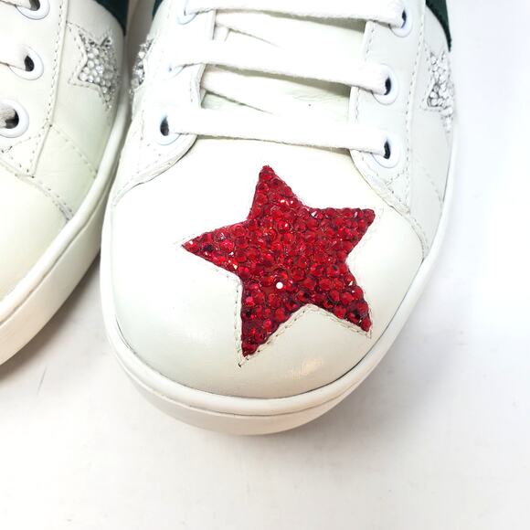 Custom Gucci Swarovski Crystal Ace Metallic Star Sneakers Leather 454562 Size 39 - Picture 11 of 16